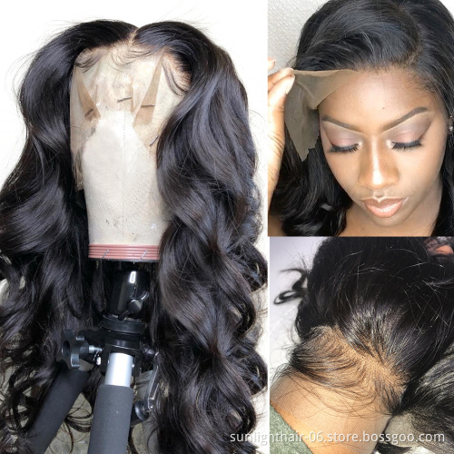 Sunlight Malaysian 100% Human Hair Body Wave Large 13x4Lace Front adjustable Wig, virgin body wave  burmese hair black wigs